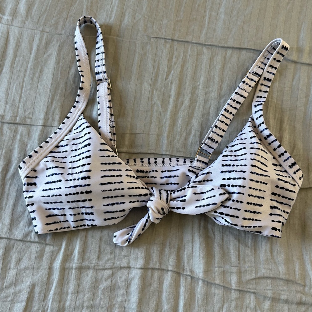 Front Tie White and Blue Striped Bikini Top